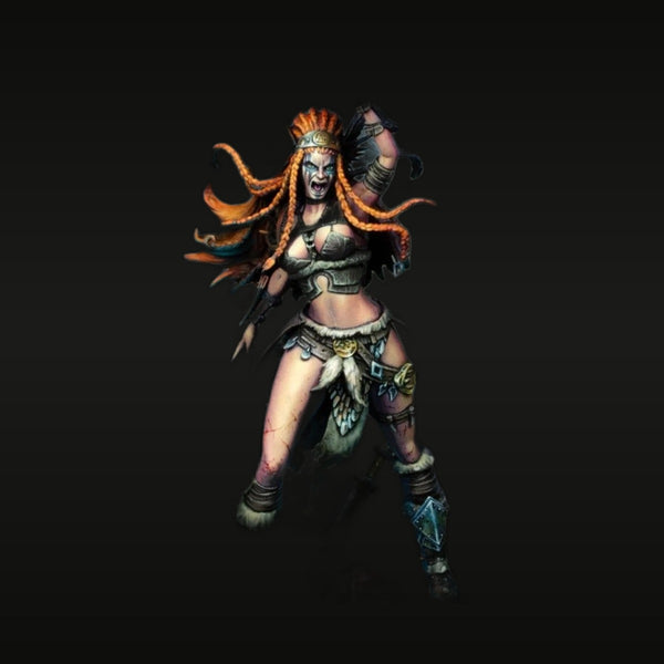 Fantasy Female Barbarian Warrior with Curved Sword 75mm Resin Figure Kit