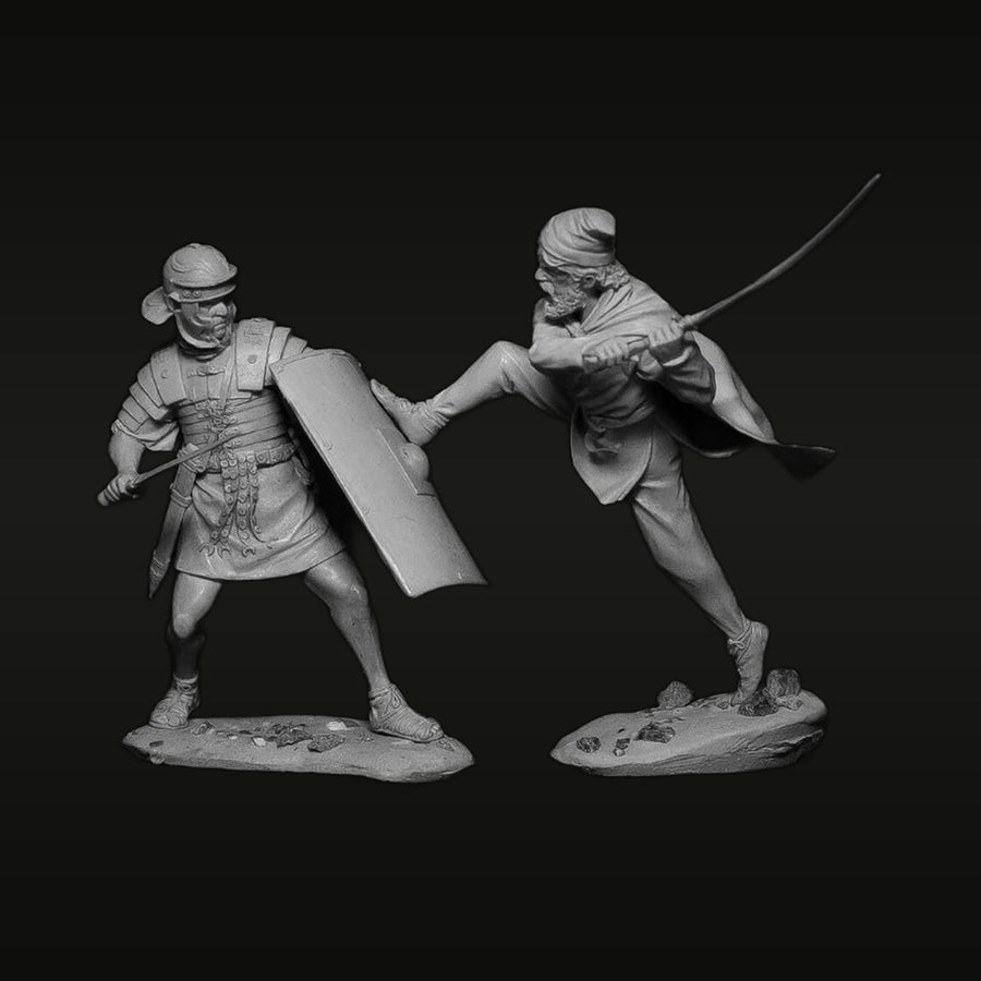 Ancient Roman Gladiators Murmillo vs Thracian 75mm Resin Figure Set - unpainted resin model kit