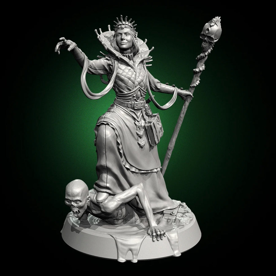 Fantasy Female Sorceress with Staff & Grimoire 75mm Resin Figure Kit - resin model view 3