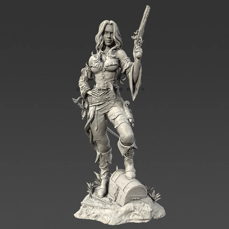 Fantasy Female Pirate Captain with Flintlock 38mm Resin Figure Kit - resin model view 4
