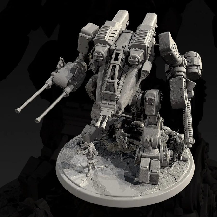 Sci-Fi Combat Mech with Infantry Diorama Base 28mm Resin Kit - resin model view 3