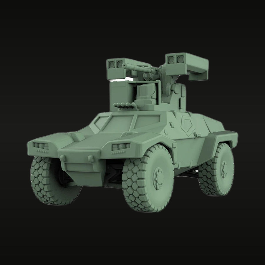 Sci-Fi Wheeled Armored Vehicle with Dual Weapon Turret 1/87 Scale Resin Kit - unpainted resin model kit