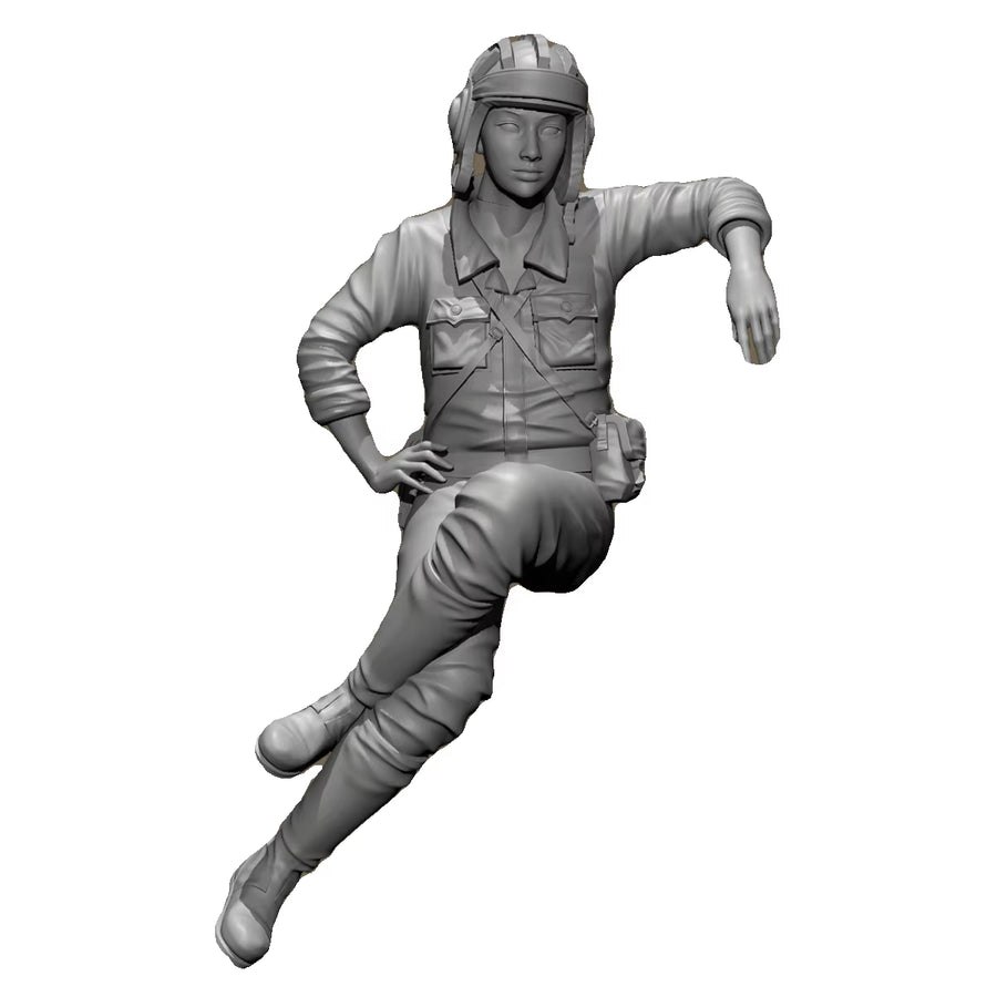 WWII Female Fighter Pilot in Leather Helmet and Flight Suit 1/35 Resin Figure Kit - resin model view 4