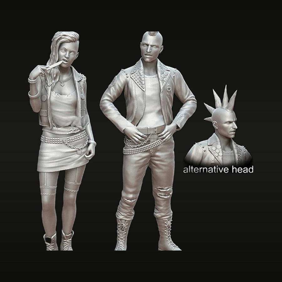 Punk Rockers Male and Female with Mohawk 1/35 Resin Figure Kit - unpainted resin model kit