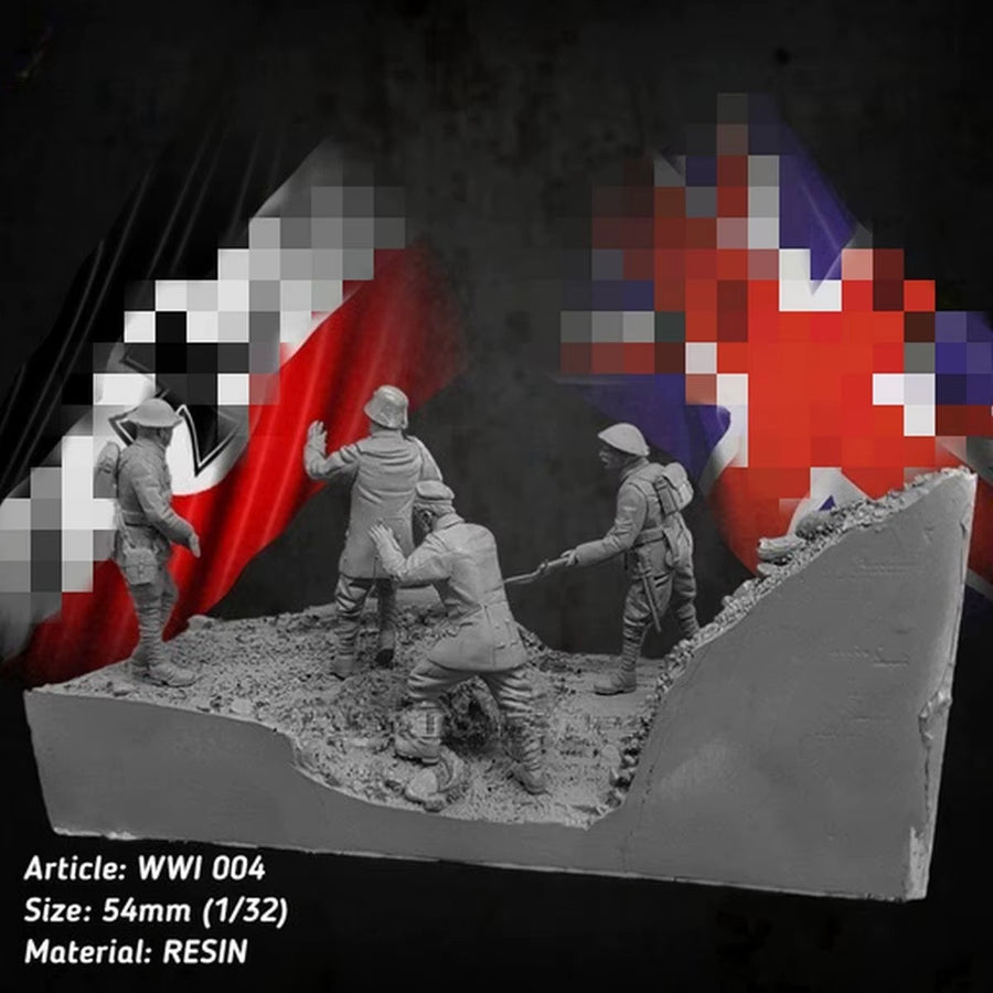 WWI British Soldiers Raising Canadian Flag 54mm Resin Diorama Kit - unpainted resin model kit