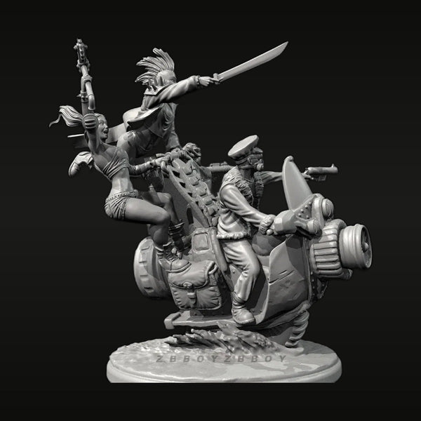 Steampunk Three Warriors with Mechanical Beast 38mm Resin Diorama Kit