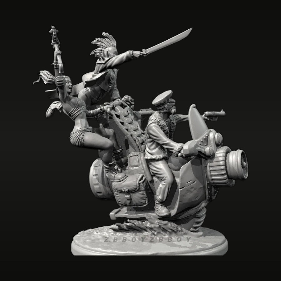 Steampunk Three Warriors with Mechanical Beast 38mm Resin Diorama Kit - unpainted resin model kit