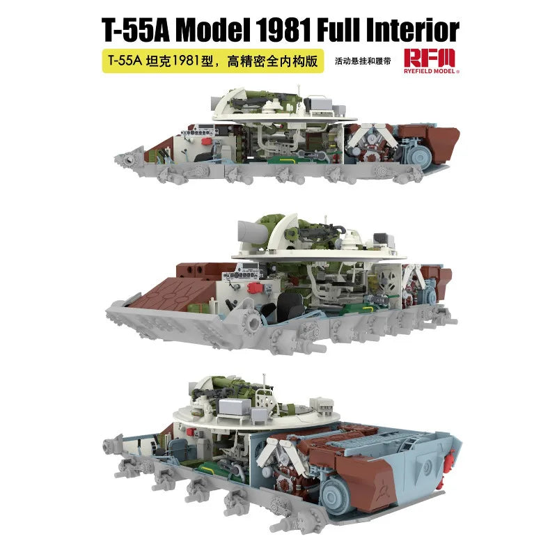 RYE FIELD MODEL RFM- 5155 1/35 T-55A Tank 1981 Full Interior Workable Suspension & Track Plastic Model Kit