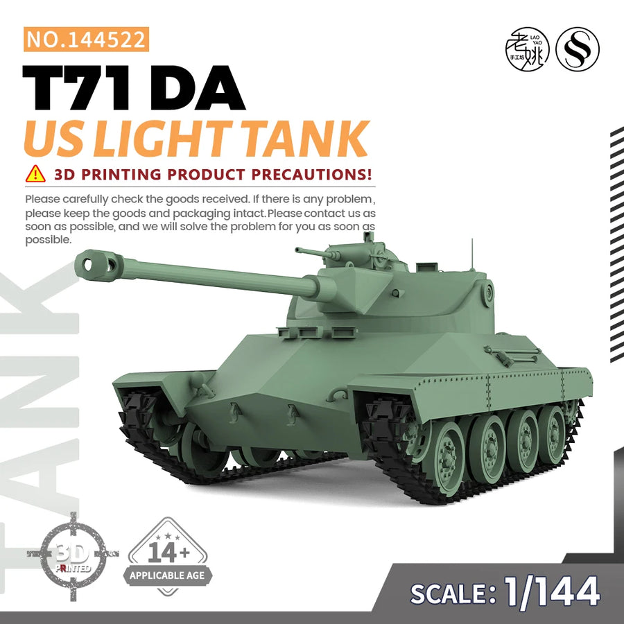 SS522 Military Model Kit US T71 DA Light Tank Miniature Static War Games 1/144 1/200 1/350 1/700