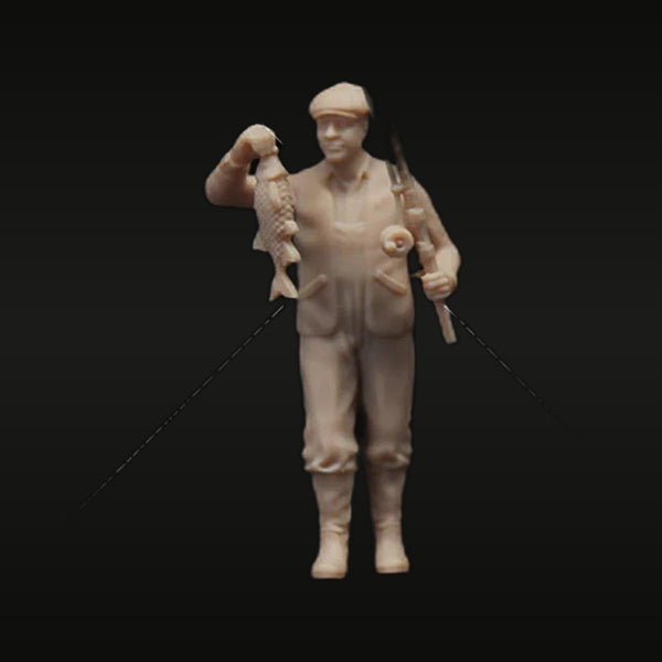 Civilian Male Fisherman with Caught Fish & Rod 1/35 Resin Figure Kit
