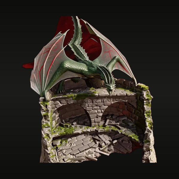 Fantasy Green Dragon on Ruined Tower Diorama 75mm Resin Kit