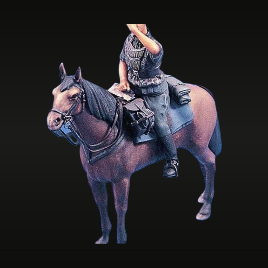 Medieval Mounted Knight with Feathered Helmet & Sword 1/35 Resin Figure Kit - unpainted resin model kit