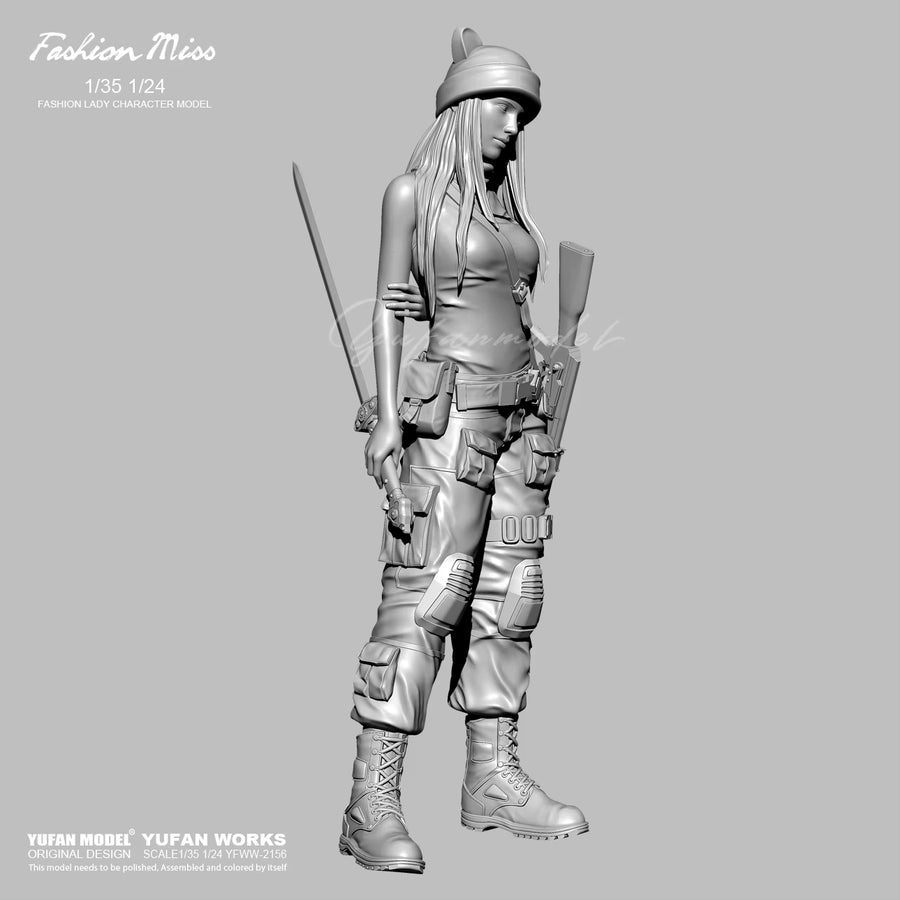 Modern Female Tactical Operative with Rifle 1/35 Resin Figure Kit - resin model view 4