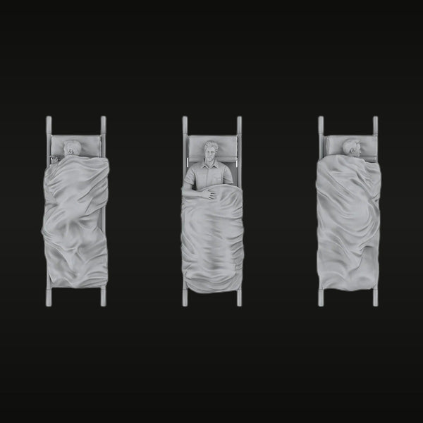 WWII Soldiers Resting in Beds (Set of 3) 1/48 Resin Figure Kit