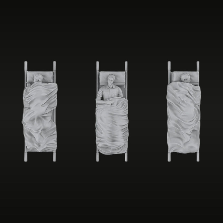 WWII Soldiers Resting in Beds (Set of 3) 1/48 Resin Figure Kit - unpainted resin model kit