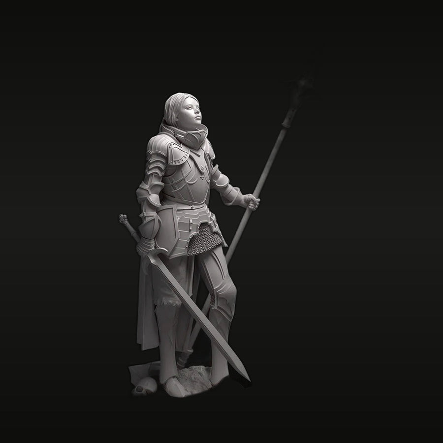 Medieval Female Knight with Longsword and Halberd 32mm Resin Figure Kit - unpainted resin model kit