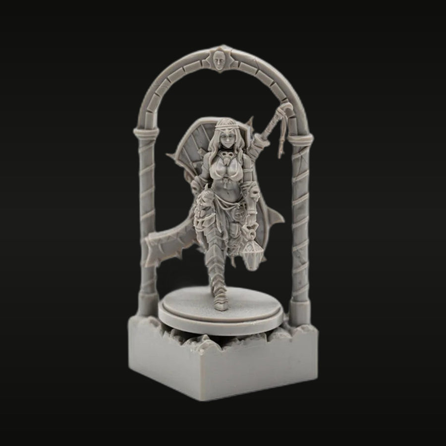 Fantasy Female Warrior with Axe Archway Diorama Base 75mm Resin Figure Kit - unpainted resin model kit