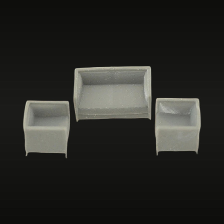 Modern Furniture Set (Chairs & Sofa) 1/87 Resin Diorama Accessory - unpainted resin model kit