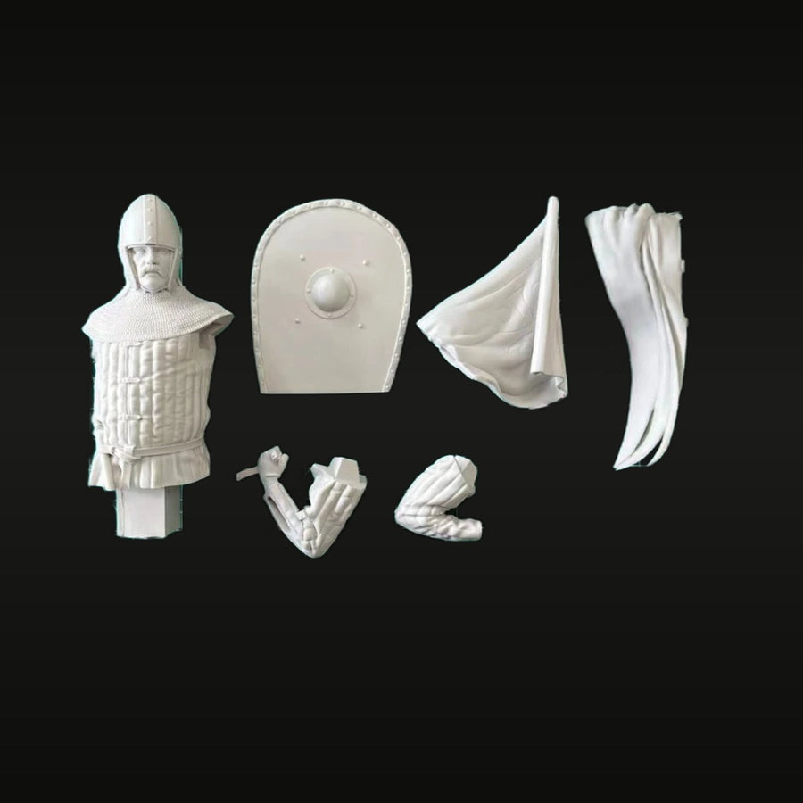 Medieval Norman Knight Bust with Nasal Helmet and Kite Shield 1/12 Resin Kit - unpainted resin model kit