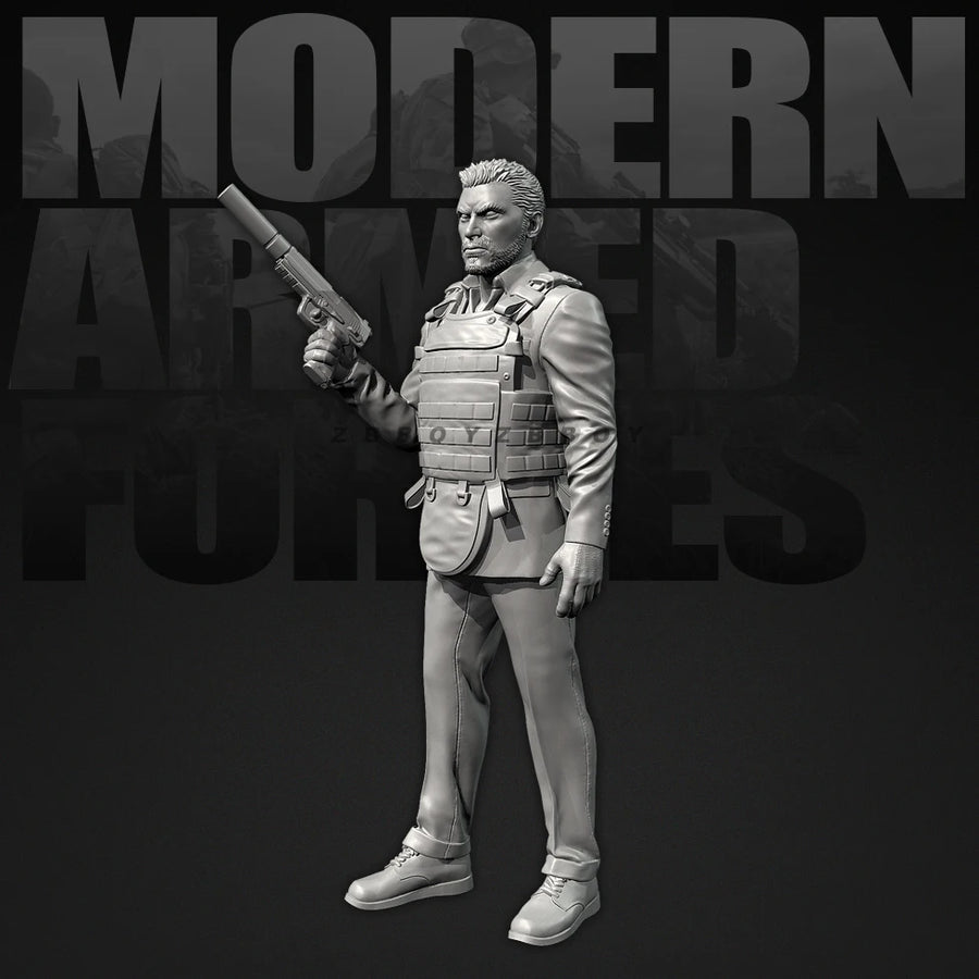 Modern Tactical Operator with Suppressed Pistol 25mm Resin Figure Kit - resin model view 3