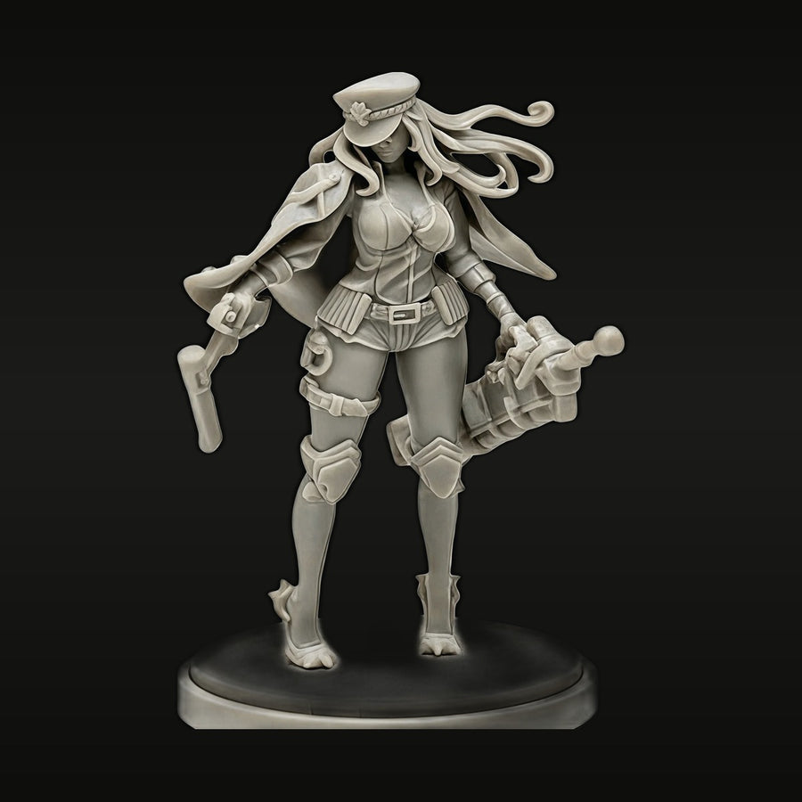 Fantasy Female Steampunk Officer with Revolver and Wrench 50mm Resin Figure Kit - unpainted resin model kit