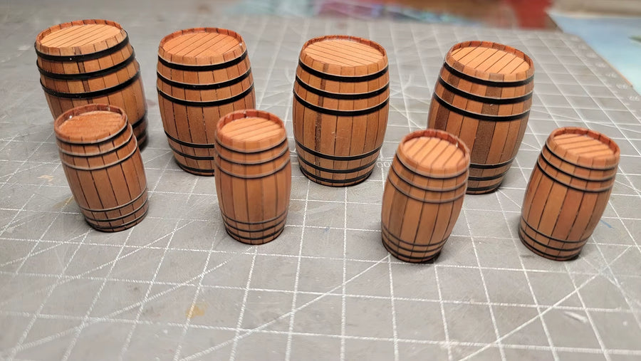 Wooden Wine Barrel Miniature Set - 28mm Resin Diorama Accessory Kit - resin model view 2