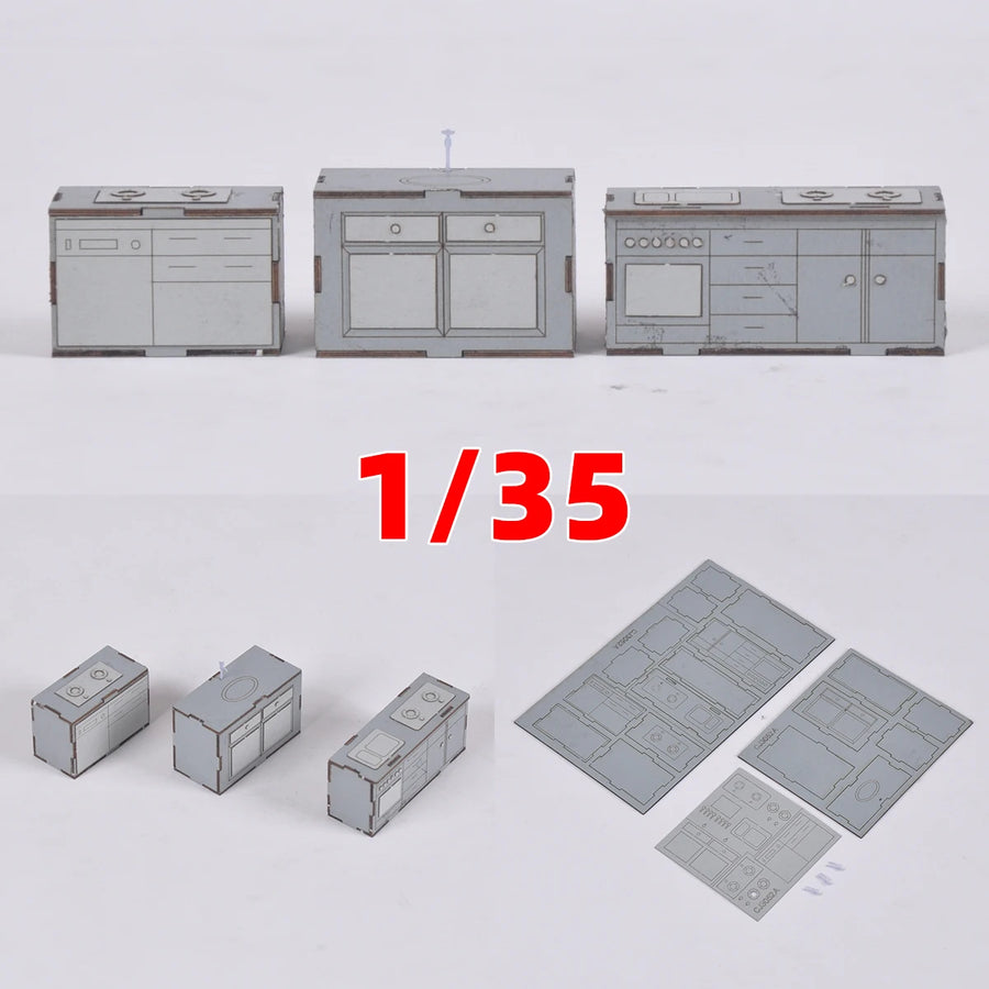 1/35 Scale Model Kit Kitchen Utensils Gas Stove Cupboard Washbasin Lavatory Sideboard Sand Table Diorama Models