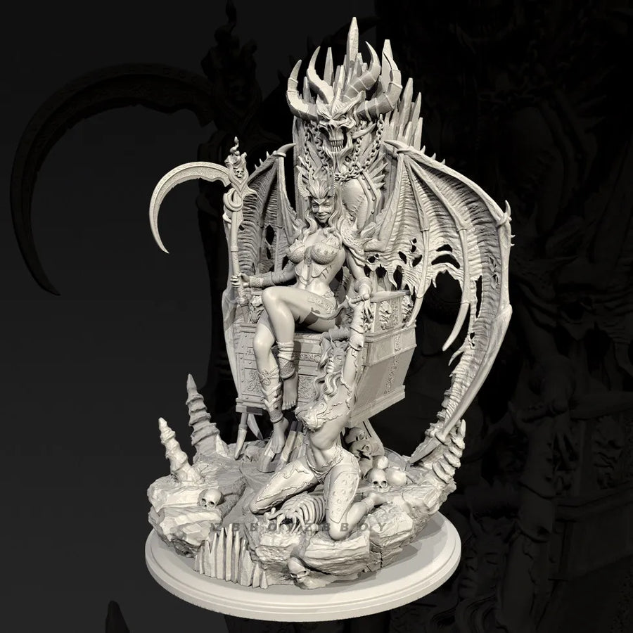 Fantasy Demon Dragon Lord on Throne with Maiden 60mm Resin Diorama Kit - resin model view 2