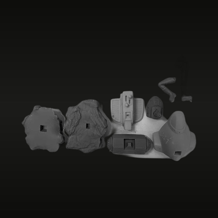 Sci-Fi Diorama Terrain Set with Bunkers and Rocks 1/24 Resin Accessory Kit - unpainted resin model kit