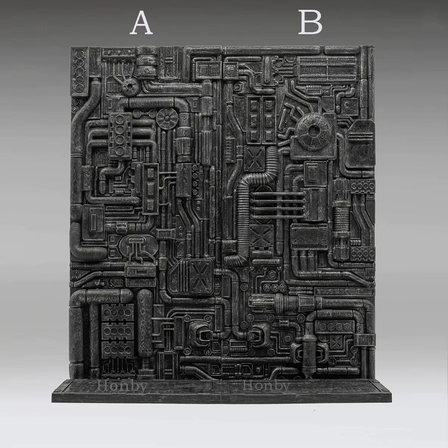 Sci-Fi Industrial Steampunk Wall Panel Diorama Base Resin Kit - resin model view 2