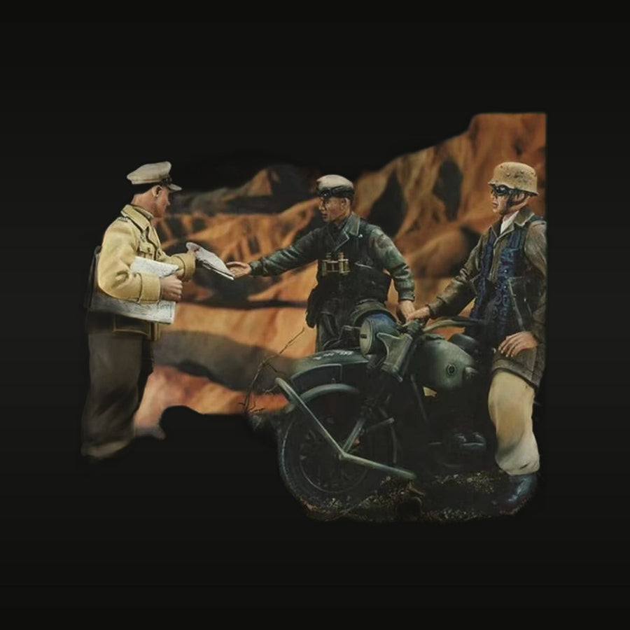 WWII German Ramcke Parachute Brigade Motorcycle Team 1/35 Resin Figure Kit - unpainted resin model kit