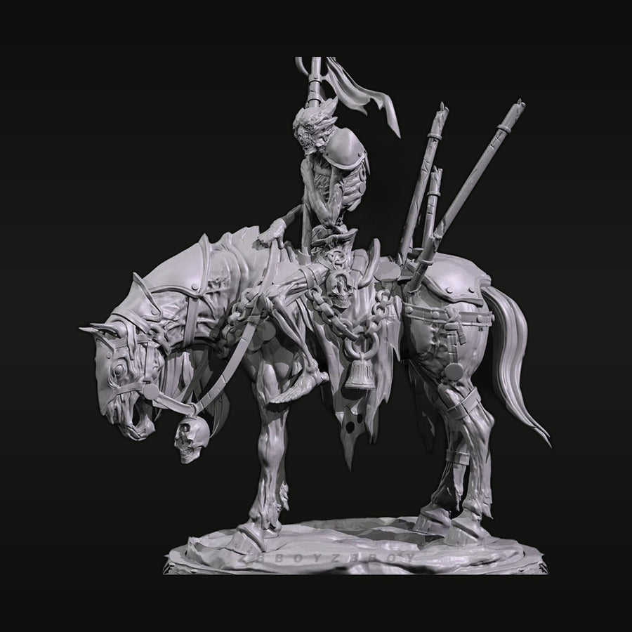 Mounted Skeleton Warrior with Dual Spears 60mm Resin Figure Kit - unpainted resin model kit