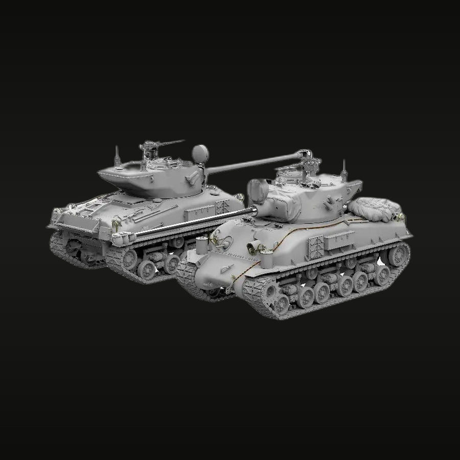 WWII M4 Sherman Medium Tank Set Two-Tank Diorama 1/35 Resin Vehicle Kit - unpainted resin model kit