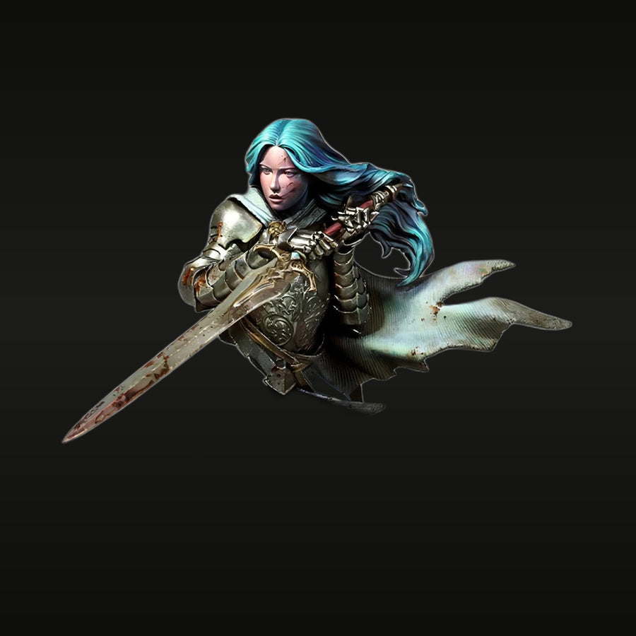 Fantasy Female Warrior with Turquoise Hair Greatsword 1/10 Resin Bust - unpainted resin model kit
