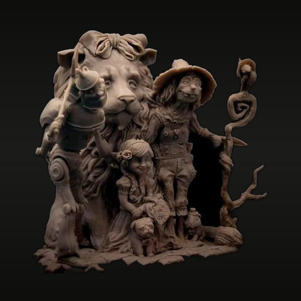 Fantasy Lion Guardian with Human Companions Diorama Set 1/24 Resin Kit