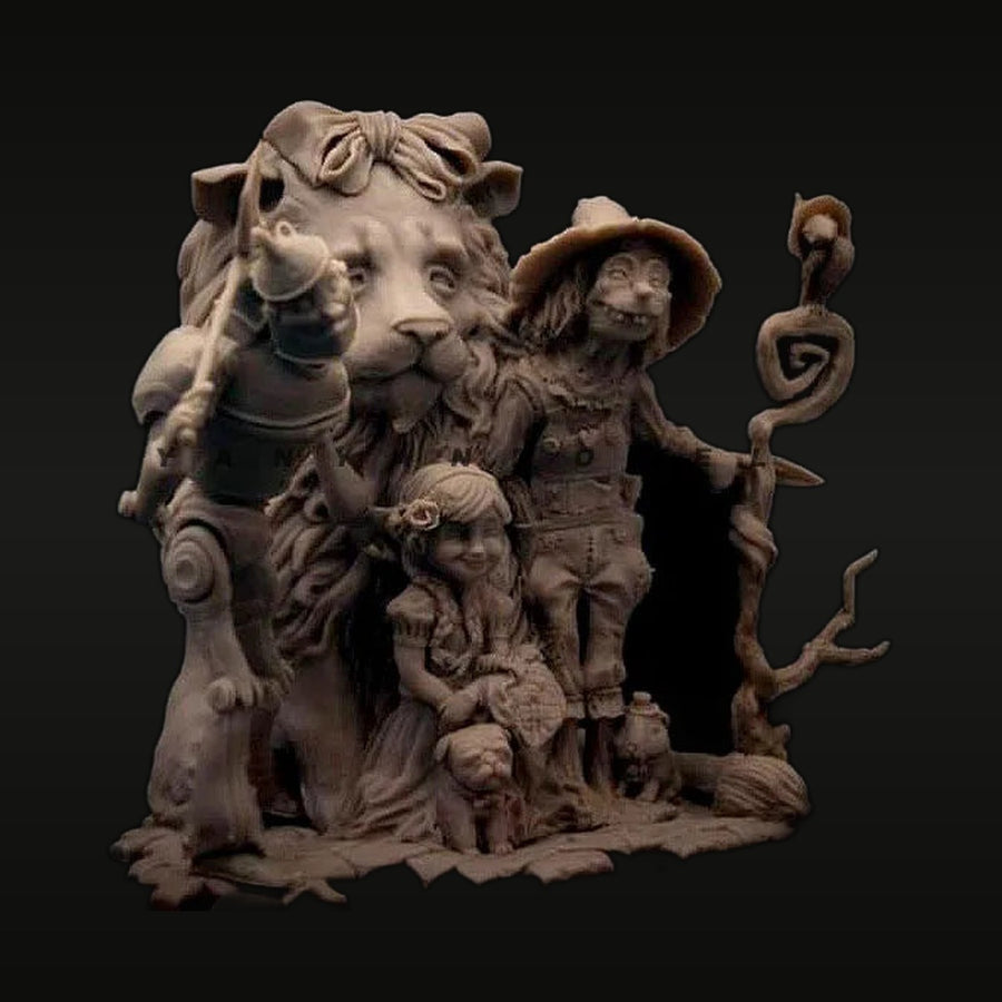 Fantasy Lion Guardian with Human Companions Diorama Set 1/24 Resin Kit - unpainted resin model kit