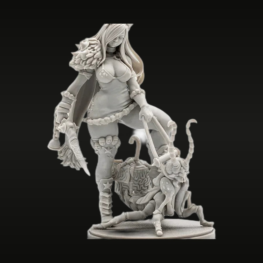 Fantasy Elf Sorceress with Demon Companion 75mm Resin Figure Kit - unpainted resin model kit