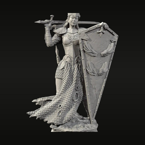 Fantasy Female Mermaid Warrior with Broadsword Winged Shield 28mm Resin Figure Kit