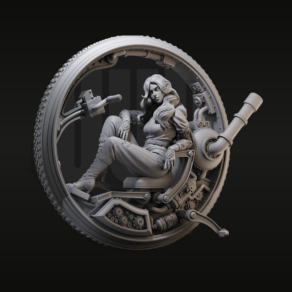 Steampunk Female Operator on Mechanical Gear Base 1/24 Resin Diorama Kit