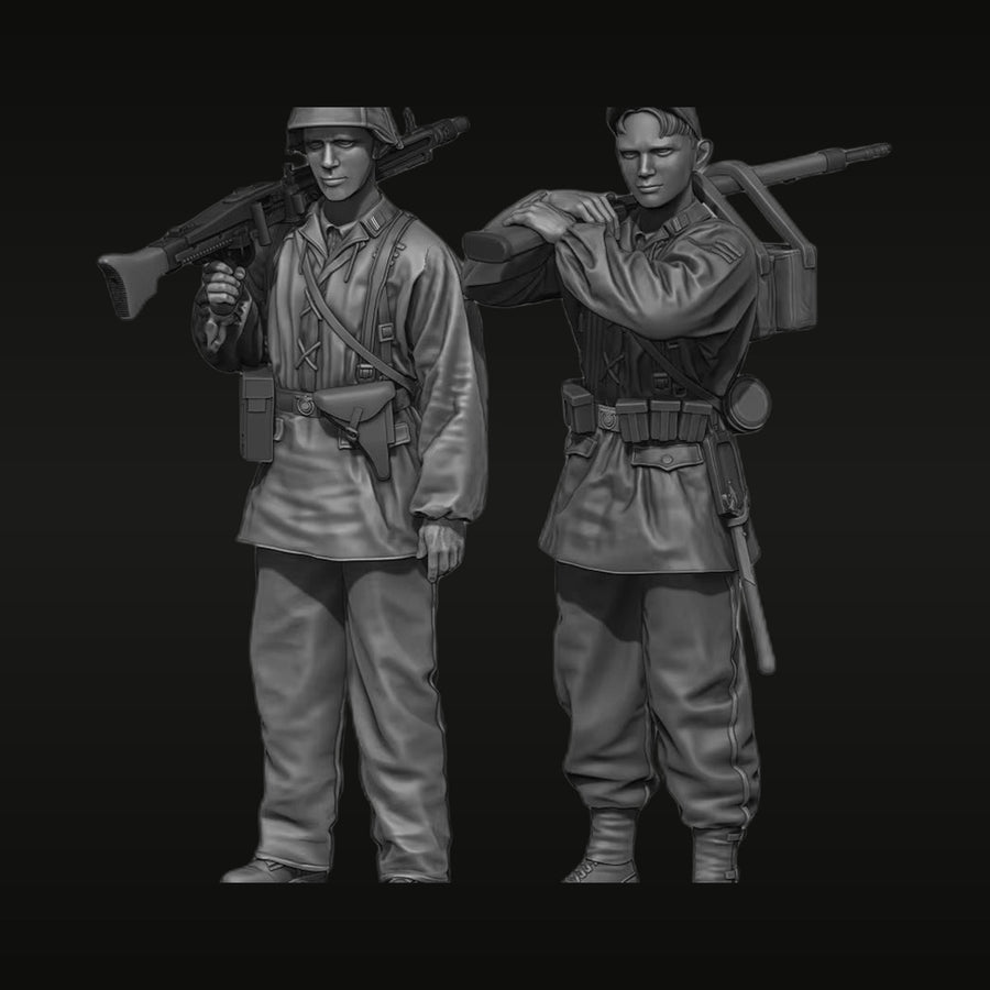 WWII German MG42 Machine Gun Team 1/35 Resin Figure Set - unpainted resin model kit