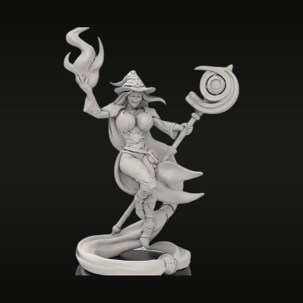 Fantasy Female Sorceress with Magical Staff and Orb 30mm Resin Figure Kit