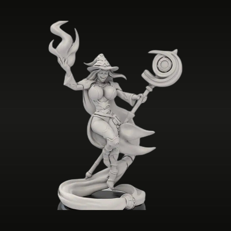 Fantasy Female Sorceress with Magical Staff and Orb 30mm Resin Figure Kit - unpainted resin model kit