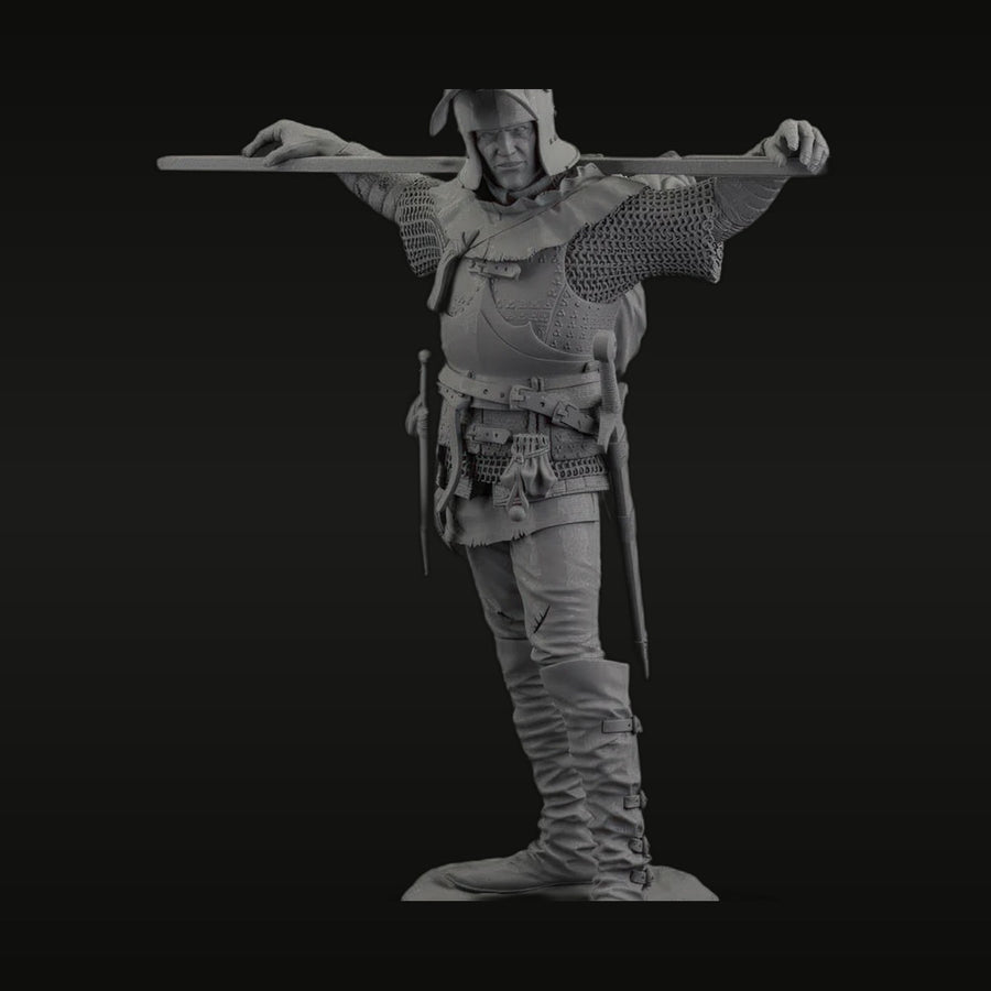 Medieval Knight with Pike T-Pose 1/24 Resin Figure Kit - unpainted resin model kit