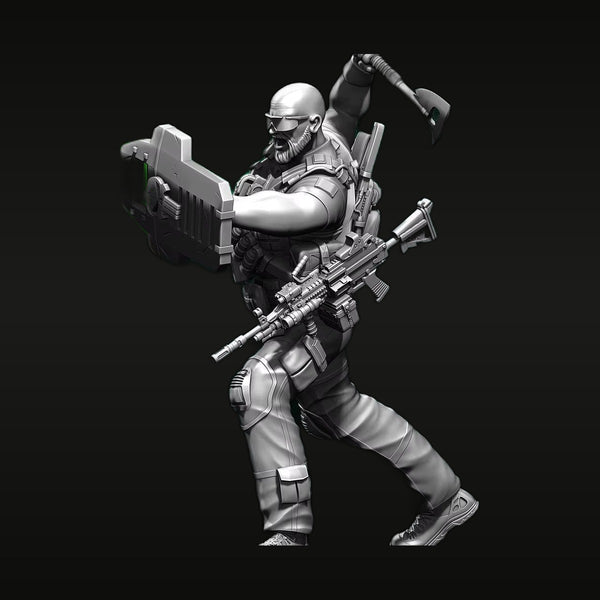 Modern Stylized Tactical Warrior with Rifle and Shield 75mm Resin Figure Kit