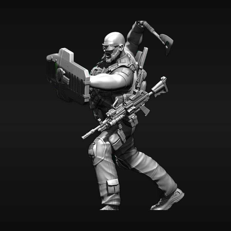 Modern Stylized Tactical Warrior with Rifle and Shield 75mm Resin Figure Kit - unpainted resin model kit