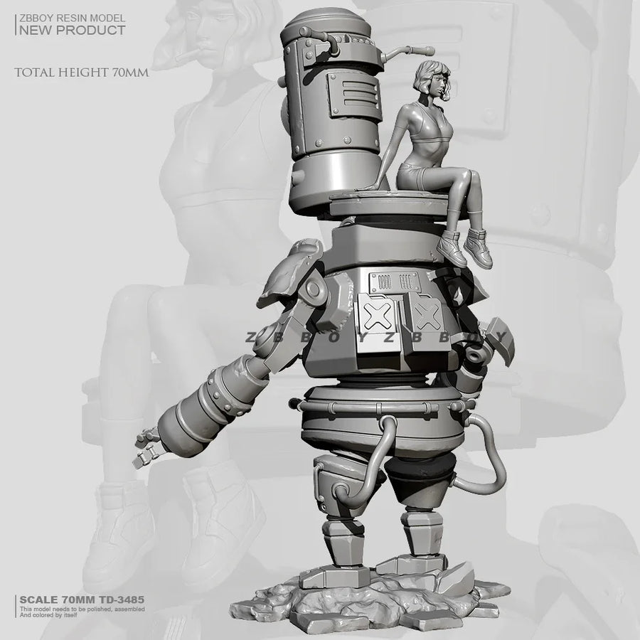 Sci-Fi Robot with Pin-Up Girl 70mm Scale Resin Figure Kit - resin model view 4
