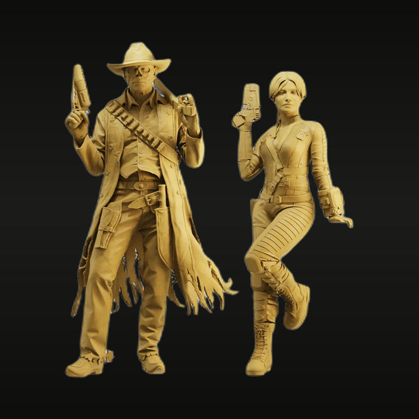 Post-Apocalyptic Undead Gunslinger & Female Operative 75mm Resin Figure Kit