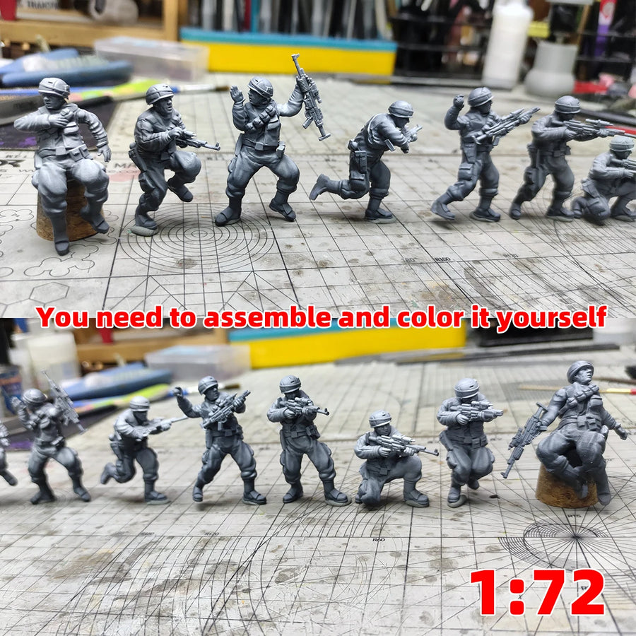 United States Modern Army Soldier Team Military Man Stand Set Assembly Scale Set Static Plastic Military Model Kit 9 Pcs 1/72