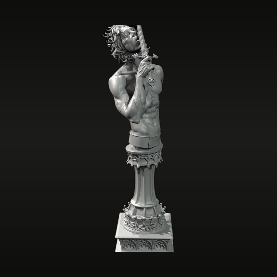 Fantasy Male Warrior with Sword and Skull Emblem 75mm Resin Bust - unpainted resin model kit