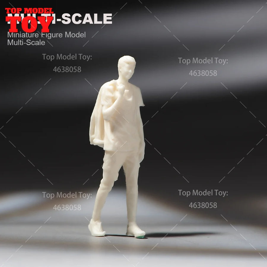 Painted Miniatures 1/64 Grey Vest Boy Jacket White T-Shirt Man Mini Scene Props Doll Unpainted Model for Cars Vehicles Toys